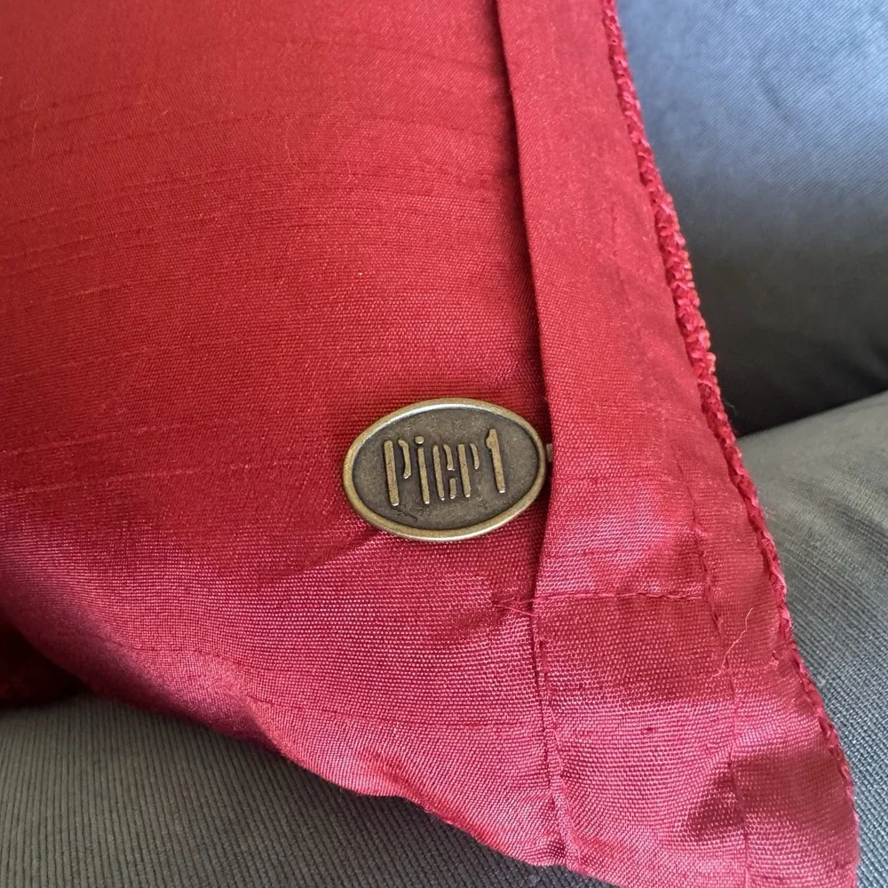 Pier 1 Imports ~ Red Beaded Throw Pillow ~ Rectangular ~ Shiny ~ Lumbar 16